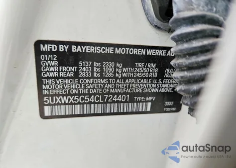 2012 BMW X3 xDrive28I from USA, damaged, VIN 5UXWX5C54CL724401